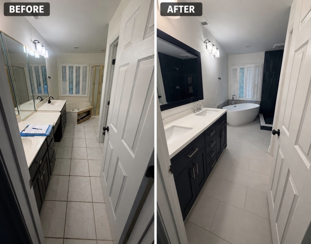 Primary Bathroom Remodel before and after